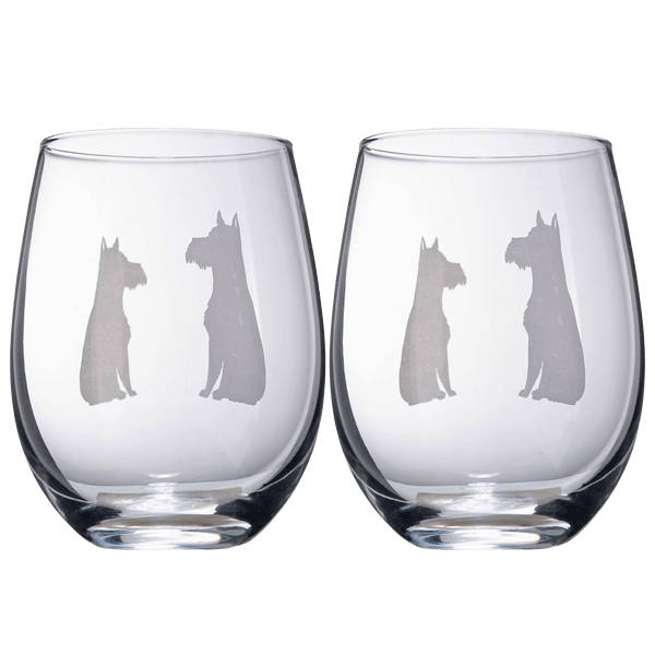 Set of 2 Dog Stemless Schnauzer Wine Glasses by The Wine Savant - Puppy & Doggy Lover for Him and Her Dogs Silhouette - Glass Gifts Etched Tumblers for Anniversary, Wedding, Bar Gifts Schnauzer Snout