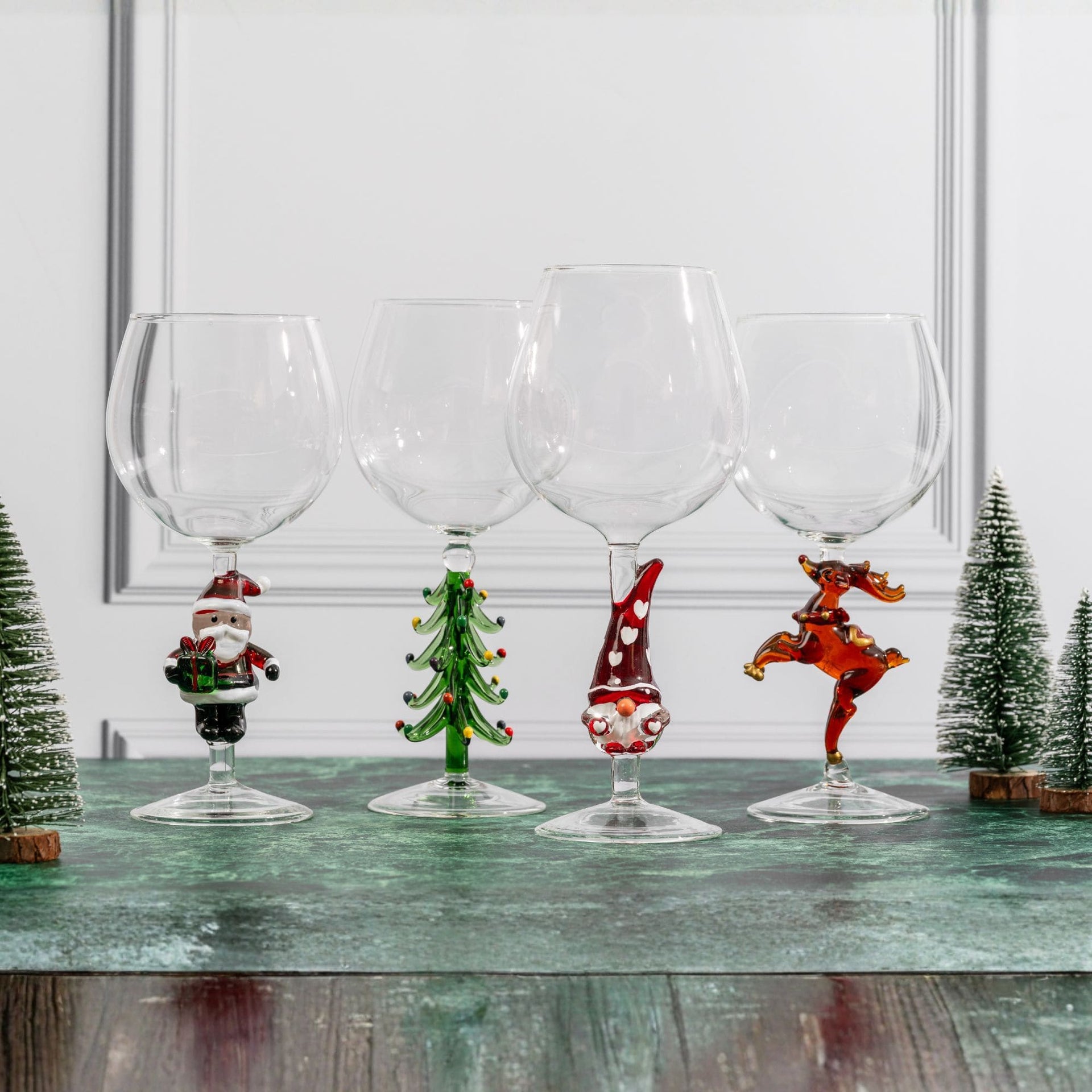 3D Christmas Tree Wine Glasses Jersey Art Glass