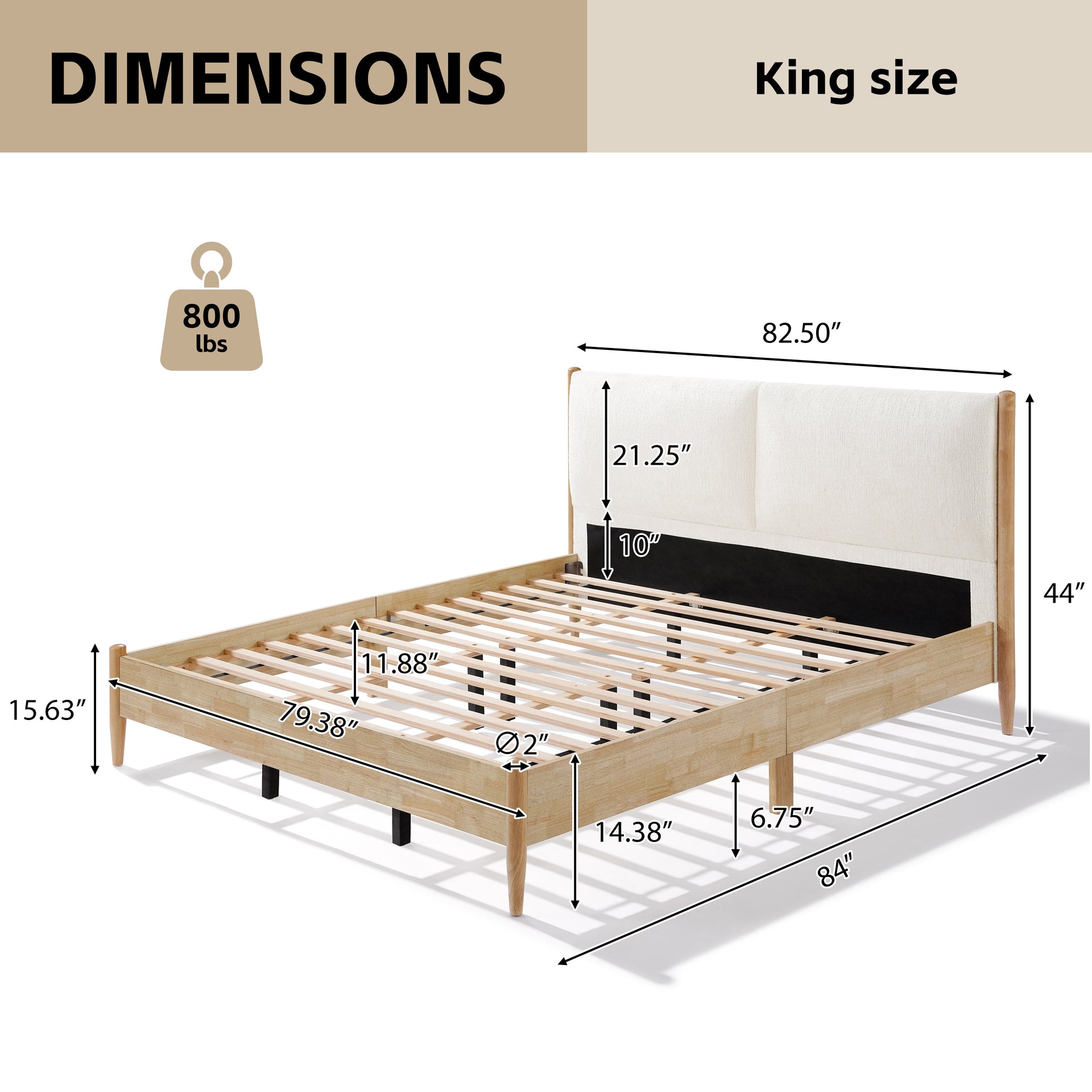 King Bed Frame with Upholstered Headboard