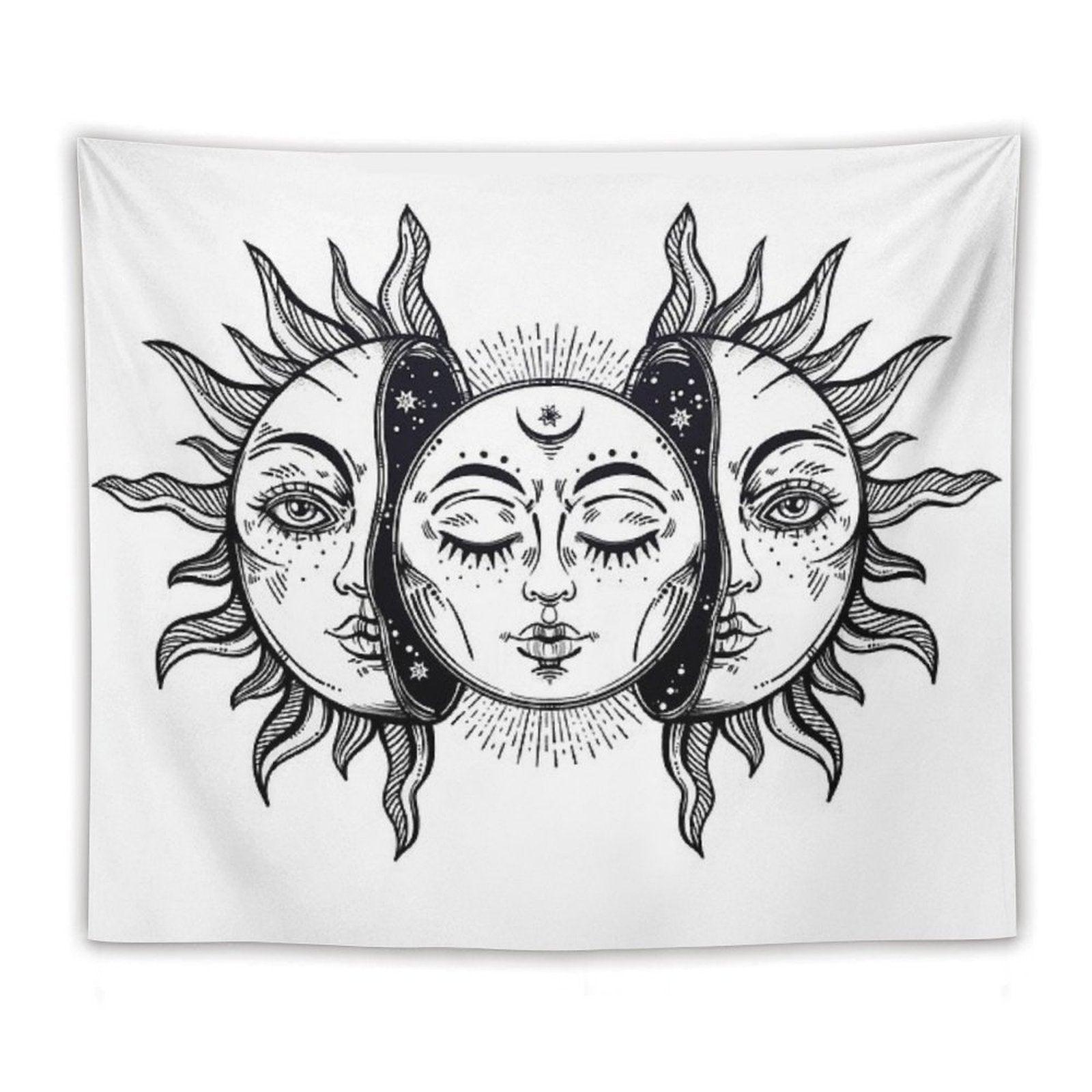 Vintage Solar Eclipse Sun And Moon Tapestry