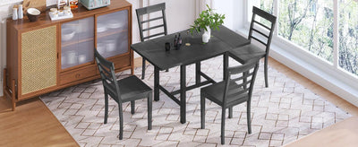 TOPMAX 5-piece square wooden pendant light expandable dining table set with 4 ladder back chairs  Gray
