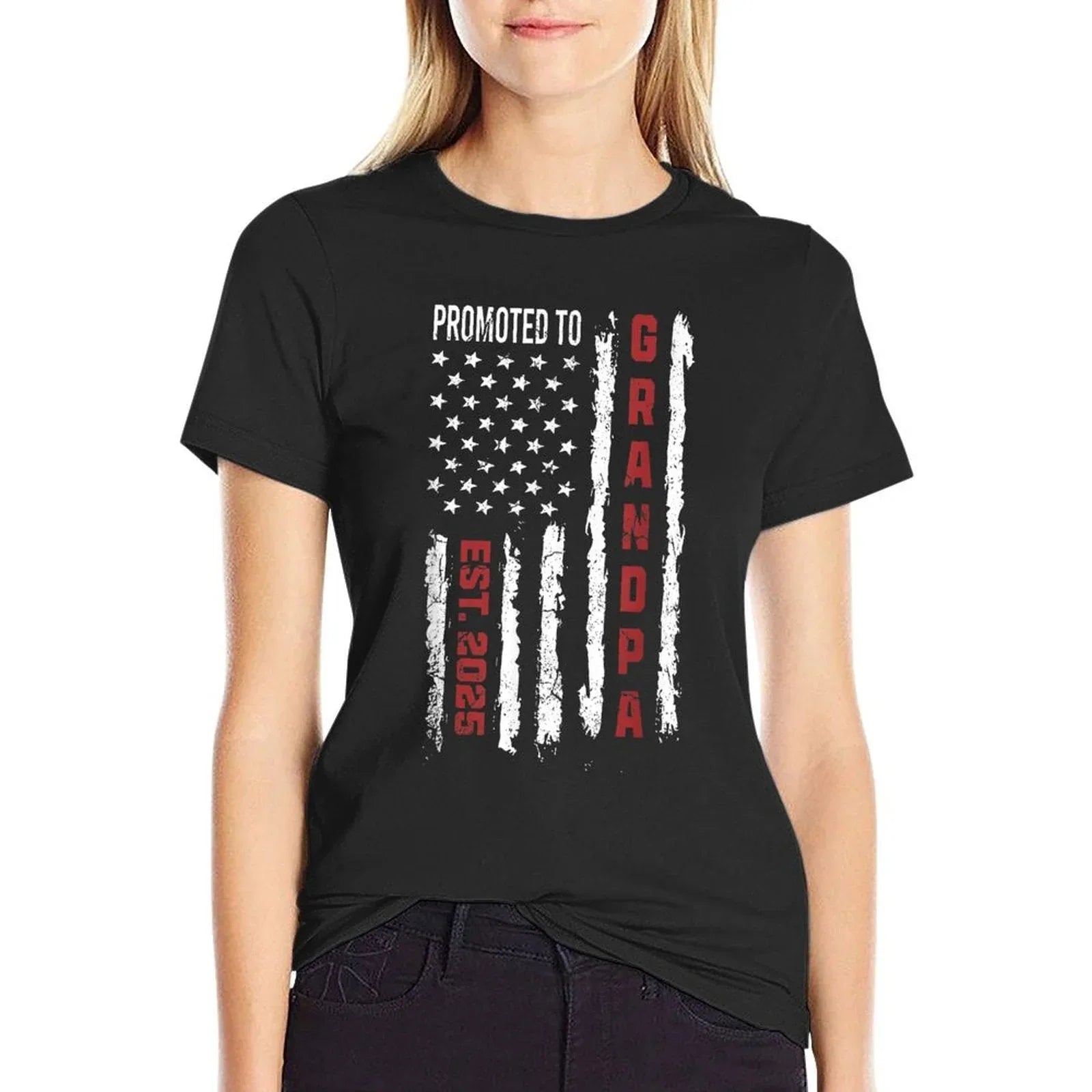 American Flag Promoted To Grandpa, First Time Grandpa 2025 T-Shirt