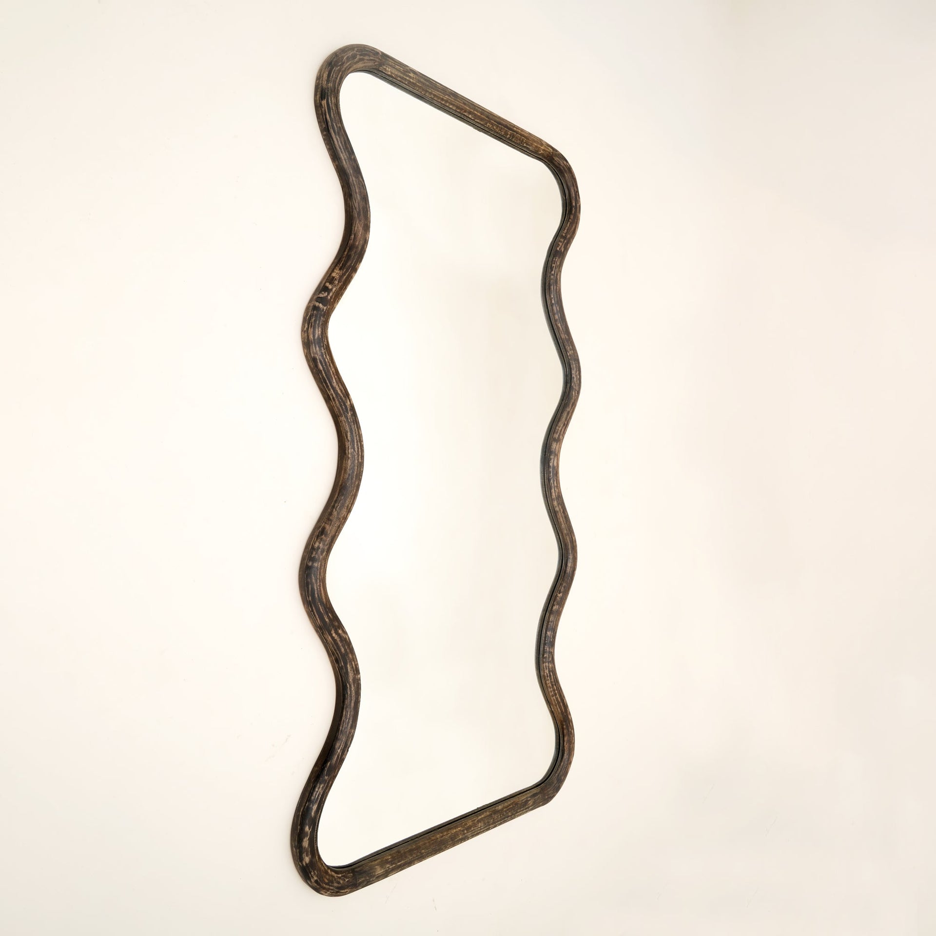 Wavy Full-Length Wall Mirror with Mango Wood Frame, 36x72
