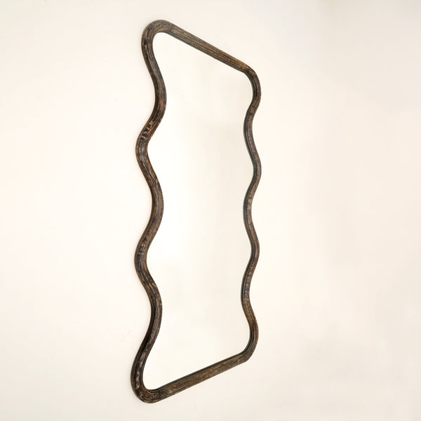 Wavy Full-Length Wall Mirror with Mango Wood Frame, 36x72