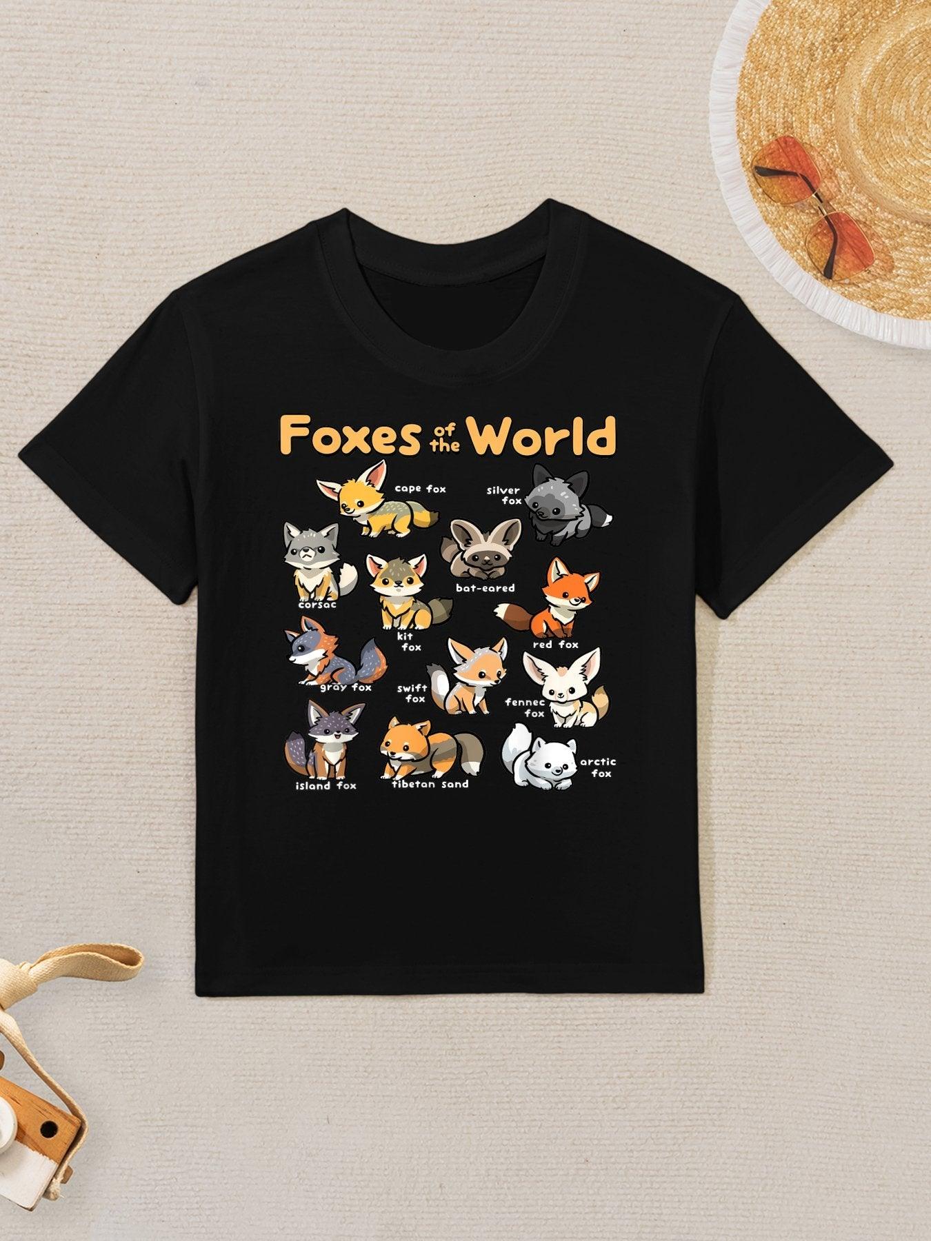 Kawaii Fox Animals of The World Educational Animal Fox Lover Kids T-Shirt