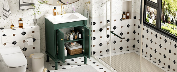 Modern Bathroom Vanity with Top Sink and 2-Tier Large Storage Shelves Cabinet