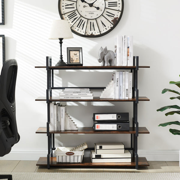 4-storey office bookshelf, rural wooden metal bookshelf, independent open bookshelf, industrial high angle bookshelf