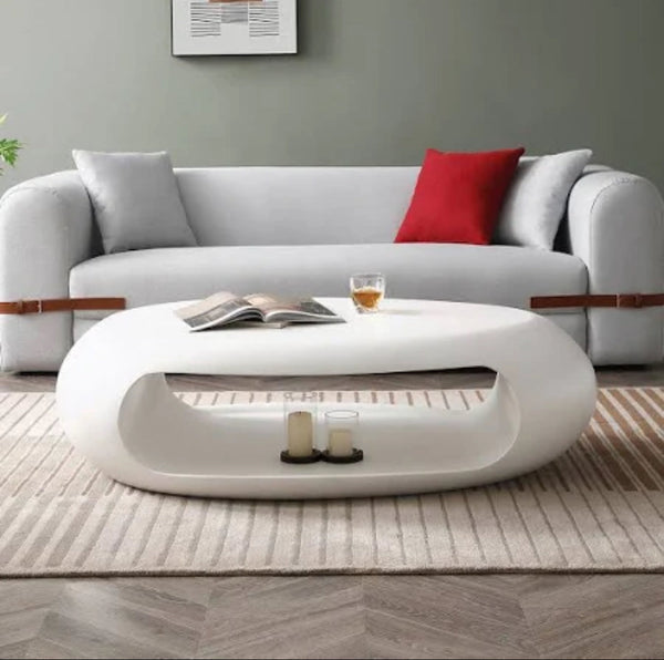 48.42'' Modern Oval Coffee Table, Sturdy Fiberglass Design