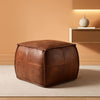 Authentic Brown Leather Ottoman Square Memory Foam