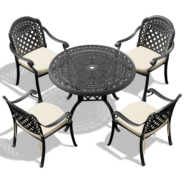 (Cushions In Random Colors)5-Piece Set Of Cast Aluminum Patio Furniture With Cushions - Gifts for You 'n Me