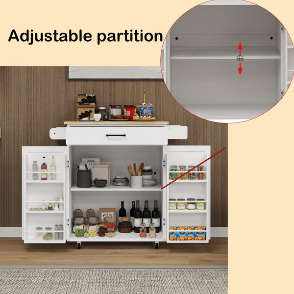 Kitchen island rolling trolley cart with 1 drawer & 2 doors with storage racks & Adjustable Shelves & towel rack