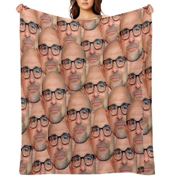 Stanley Tucci Head Design Machine-washable Throw Blanket