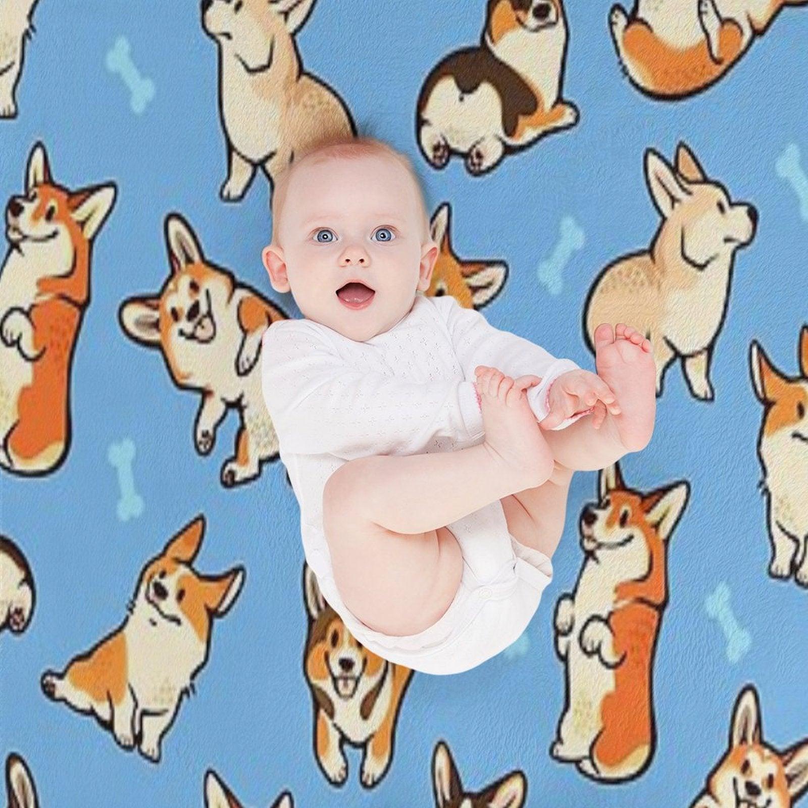 Jolly Corgis in Blue Throw Blanket