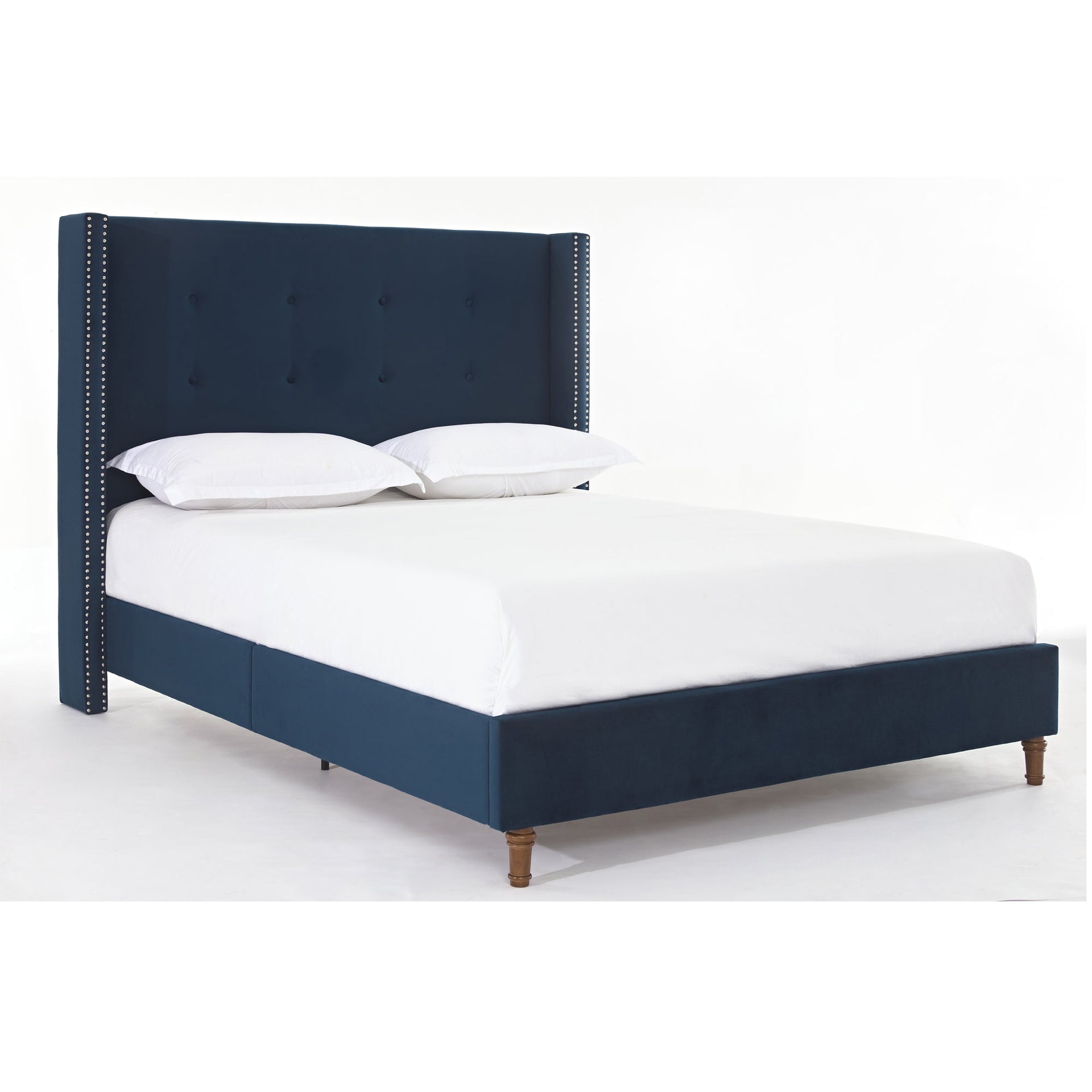 Peyton Upholstered Queen Bed with 54' High Headboard and Traditional Buttoned Tufting in Blue Velvet BLAKHOM