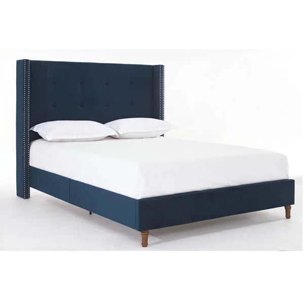 Peyton Upholstered Queen Bed with 54' High Headboard and Traditional Buttoned Tufting in Blue Velvet BLAKHOM