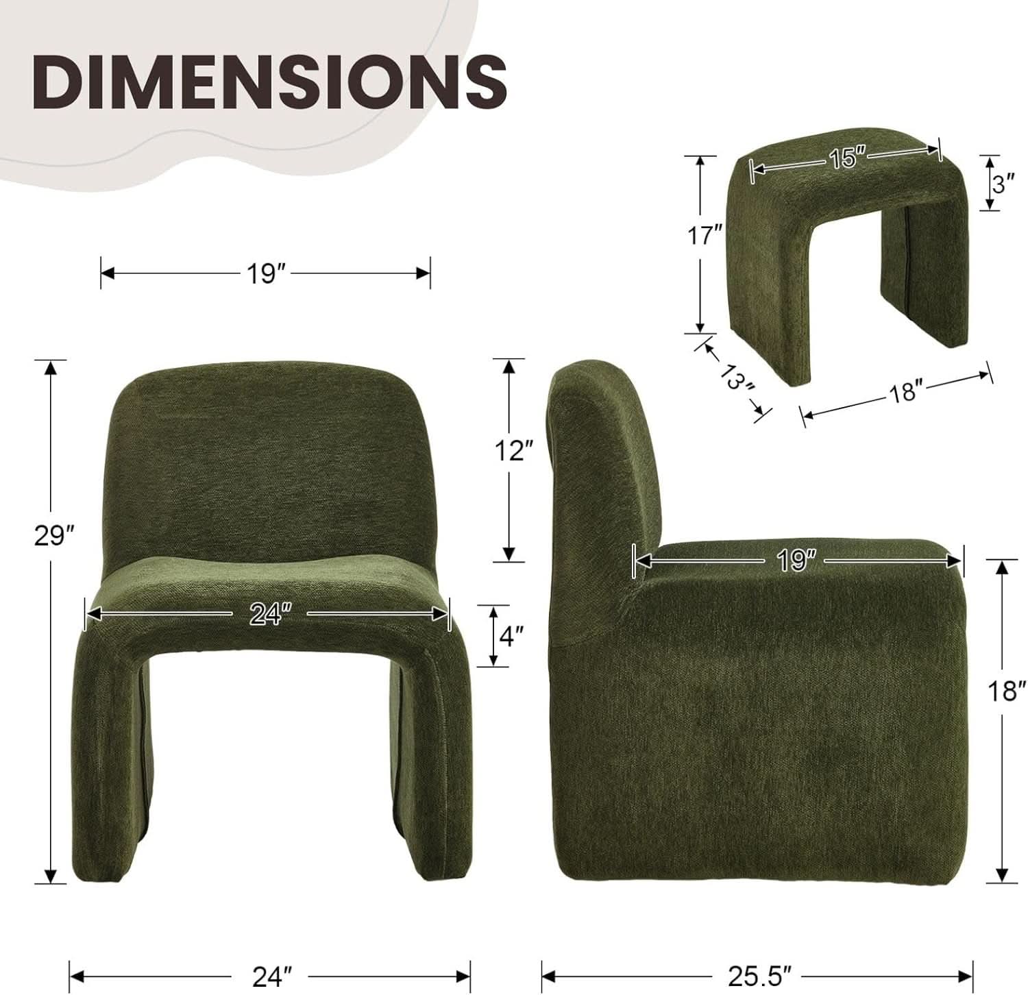 Green Chenille Upholstered Accent Chair With Ottoman
