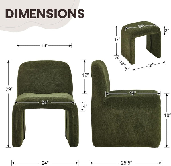 Green Chenille Upholstered Accent Chair With Ottoman
