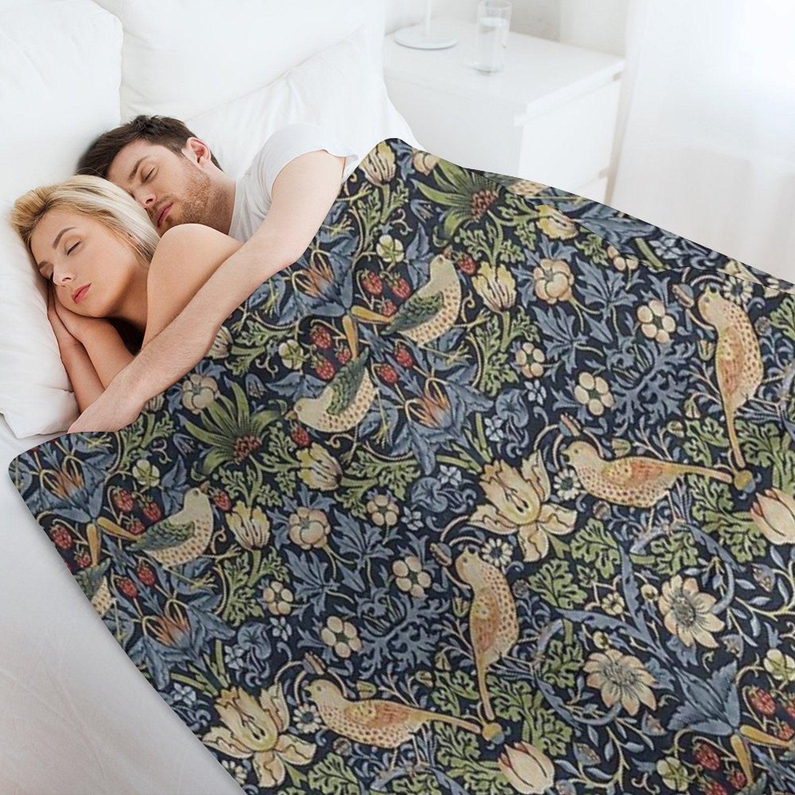 William Morris Strawberry Thief Pattern Throw Blanket