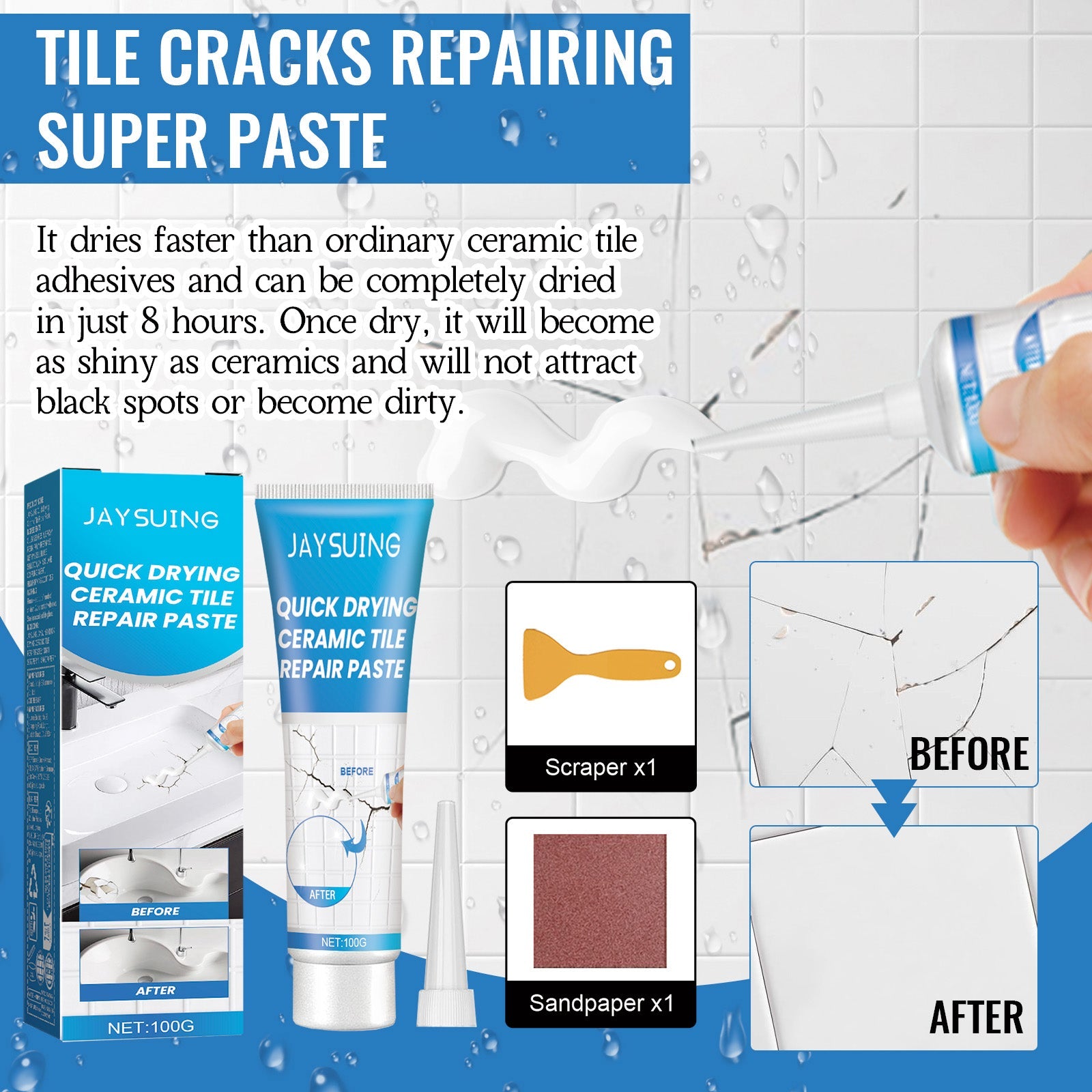 Tile Repair Glue, Bathtub Marble Furniture Floor Tile Toilet Crack Repair Glue Paste