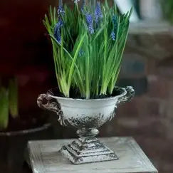 Distressed White Iron Urn VagabondVintage