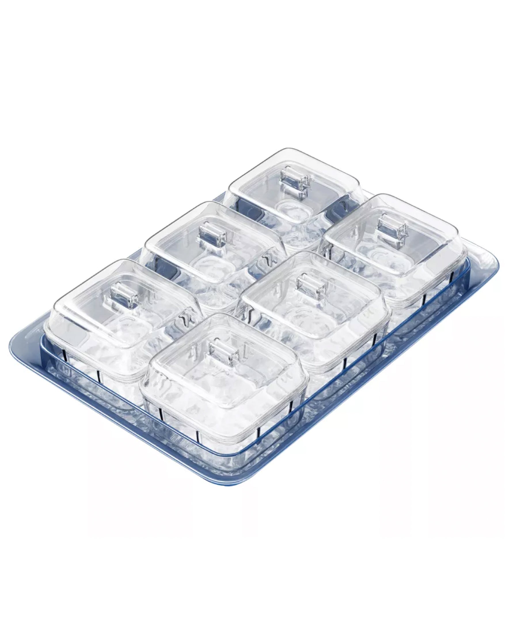 Indigo Blue Acrylic Tray & Clear Dishes with Lids