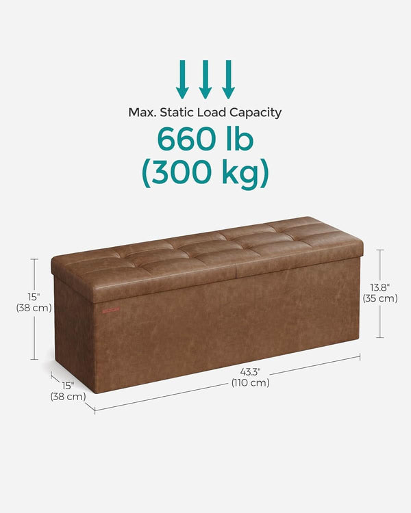 43 Inch Premium Synthetic Leather Ottoman Bench With Lid