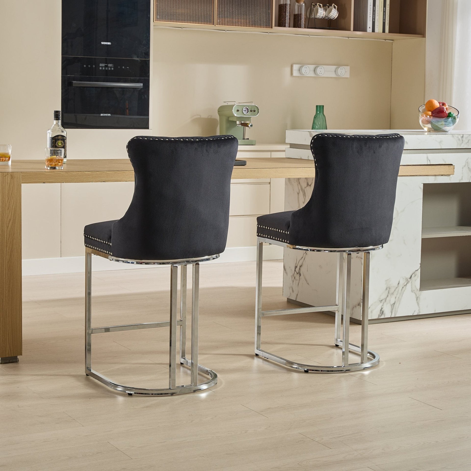 Set of 2 Modern Velvet Barstools