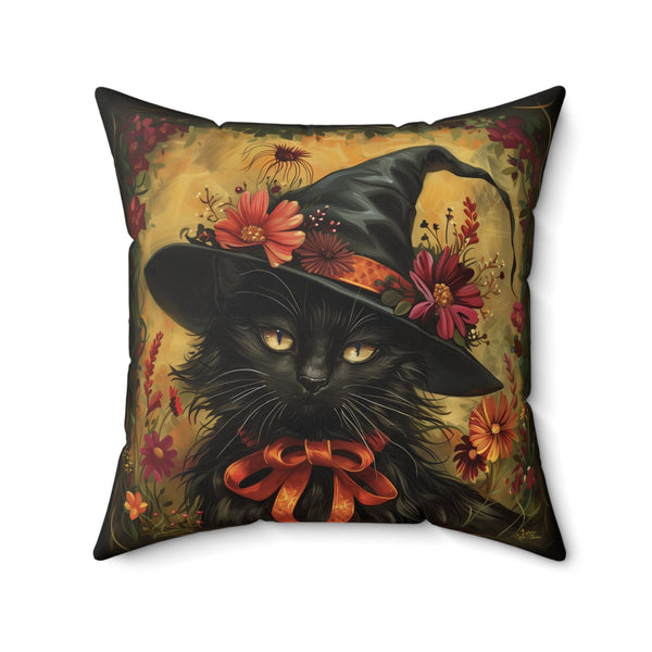 Microsuede Cushion / Halloween Art / Witch Hat Boho Cats