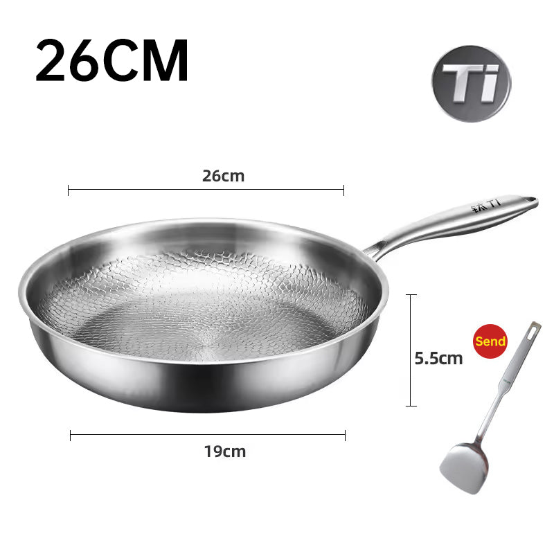 German uncoated pure titanium frying pan with fish - scale hammer pattern. Non - stick, ideal for household steak frying, a piec