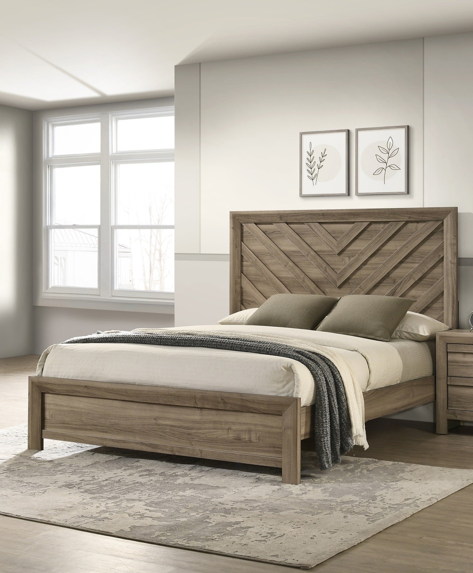 Full Size Chevron-Patterned Headboard Bed