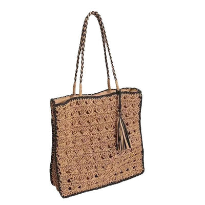 Square tassel single shoulder grass woven bag small fresh hollow handmade grass woven bag women's beach bag
