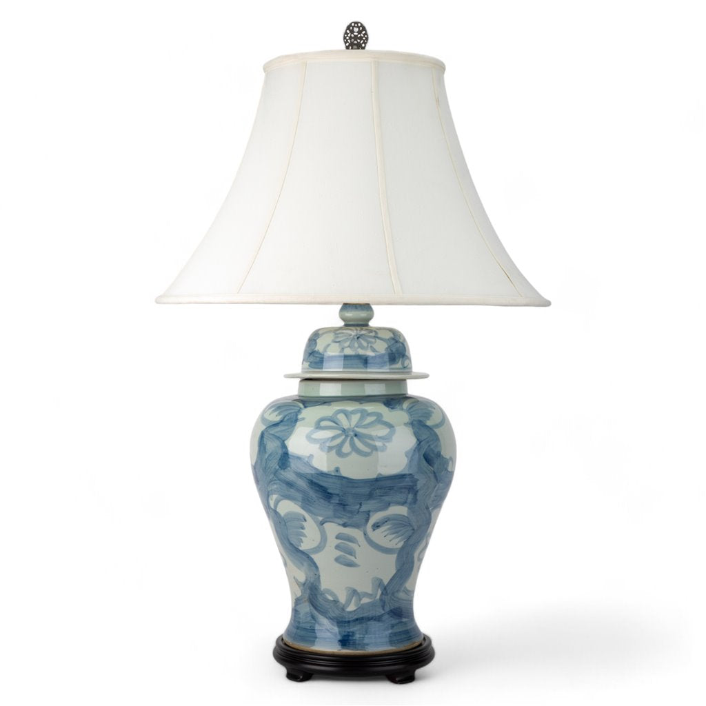 22Lx22Wx36H] PORCELAIN TEMPLE JAR LAMP - BLUE AND WHITE MUD STEPPING STYLE (SH:108-22-BE)