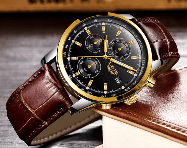 Men's  Waterproof Watch With Chronometers Date Display And Fluorescent Pointers Excellent Look Perfect Gift