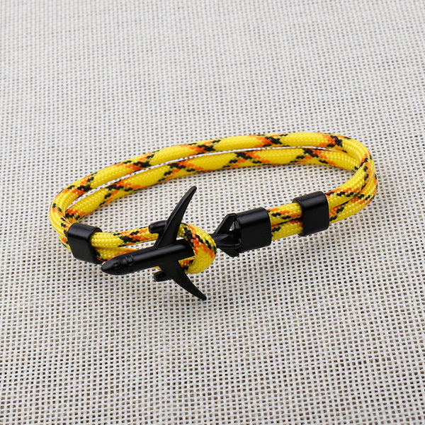 Modern Fashion Airplane Anchor Bracelets Men Charm Rope Chain Paracord Bracelet Women Male Air Force Style Wrap Metal Sport Hook Gift