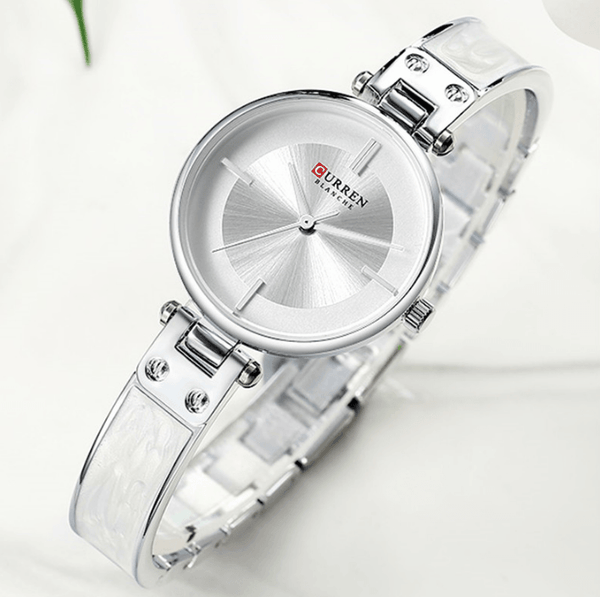 Womens Elegant Stainless Steel Watch With Ceramic Bracelet In Shimmering Marble Colors