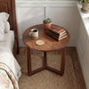22.5 inch Round Side Table Farmhouse End Table with Sturdy Rubber Wood Legs and Triangular Structure-Walnut