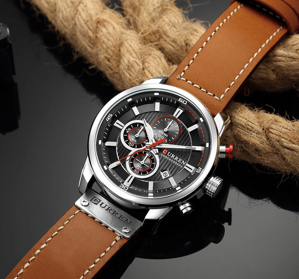 Men's Waterproof Elegant Sport Watch With Chronometers Day View, Leather  Belts And Hardlex Scratch Resistant Glass Perfect Gift For Him
