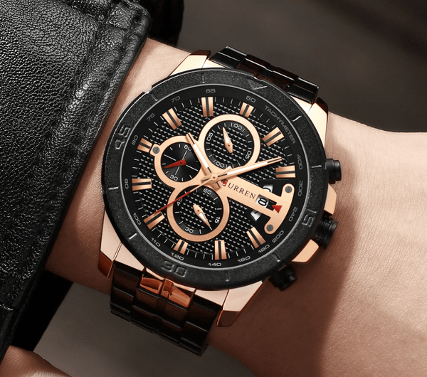 Men's Waterproof  Watch With Chronometers Day View And Fluorescent Hands Unique  Luxury Design  Perfect Gift
