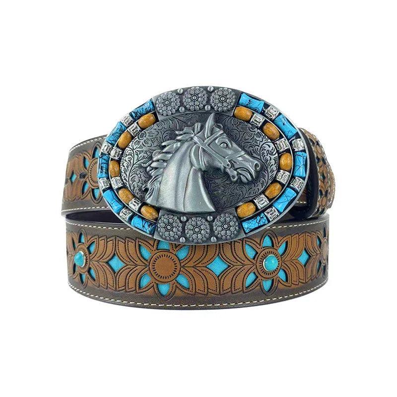 TOPACC Western Turquoise Belts - Oval Turquoise Horse Buckle#1 Copper/Bronze - Gifts for You 'n Me