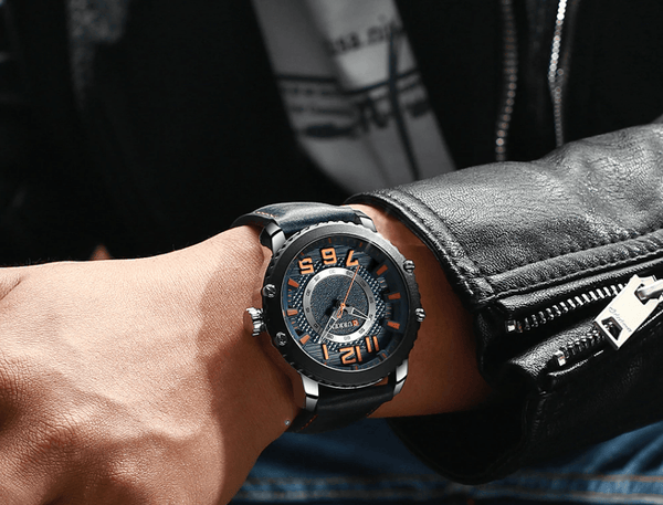 Men's Waterproof  Sport Watch With Leather  Belts  And Large Numbers Details Unique Design Perfect Gift