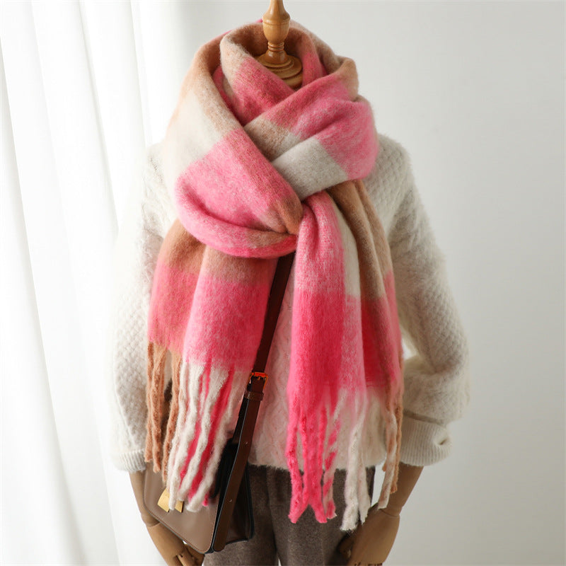 New Luxury Winter Soft Head Wraps Plaid Scarf Shawls Cashmere  Warm Cashmere Scarves Rainbow For Women