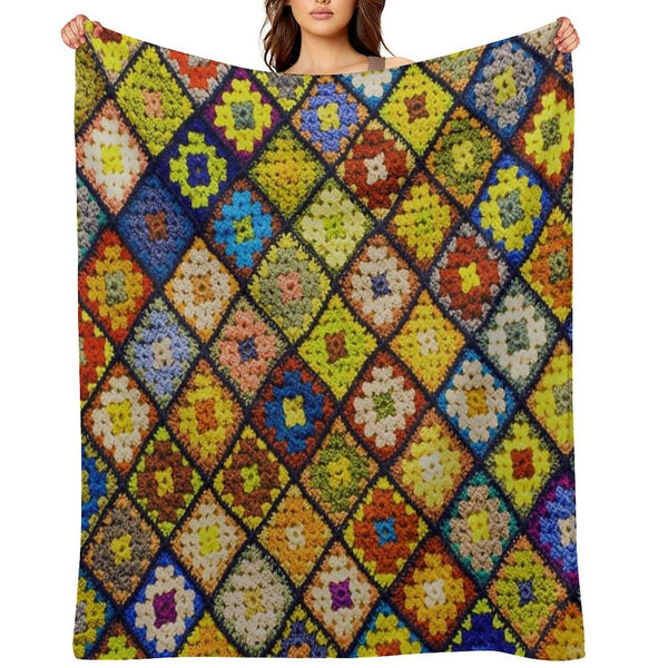 Crochet Granny Square Pattern Velvety-soft Throw Blanket