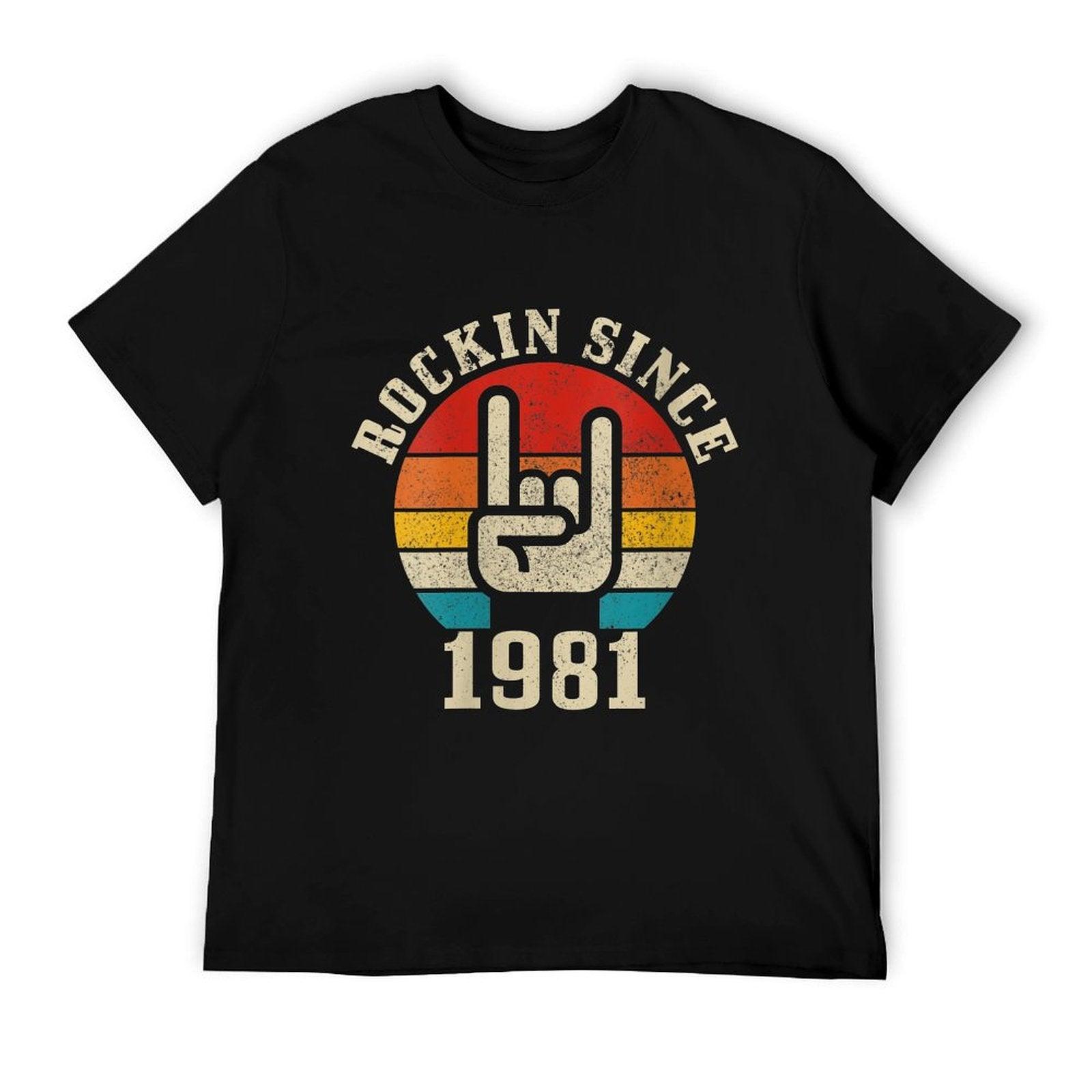 Womens Rockin' Since 1981 Vintage Rock Music 40th Birthday Gift  Rolled Sleeves T-Shirt