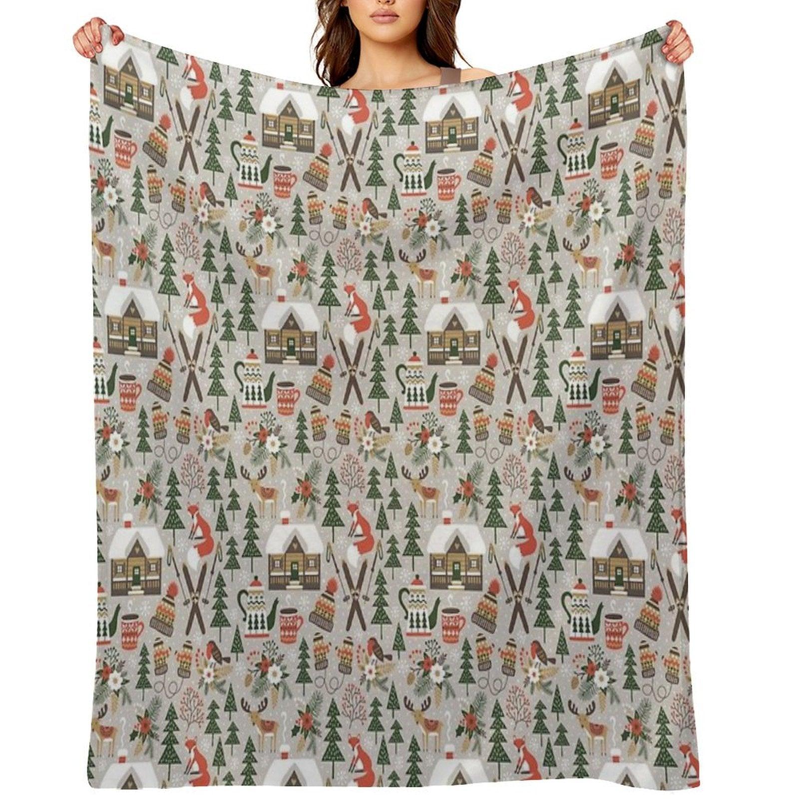 Cozy Cabin  Light Grey Throw Blanket