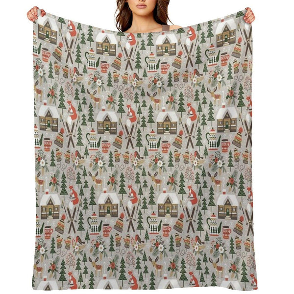 Cozy Cabin  Light Grey Throw Blanket