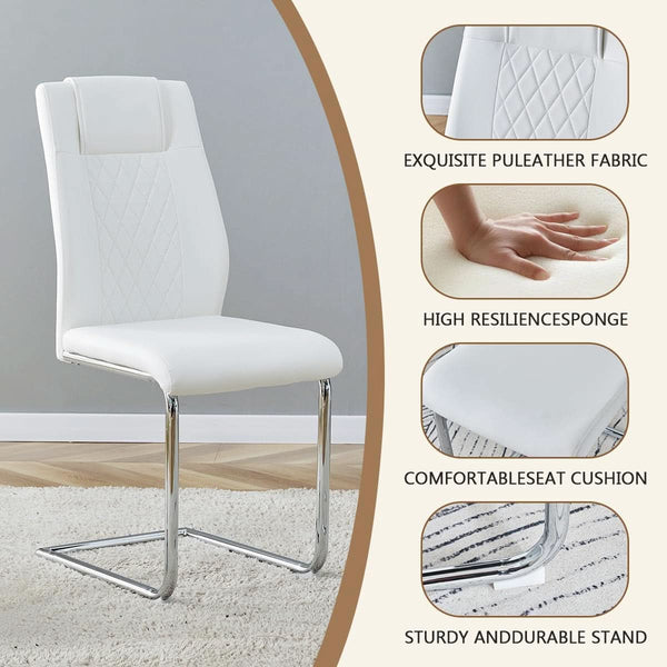 White Faux Leather Dining Chairs Four Pack Chrome Finish