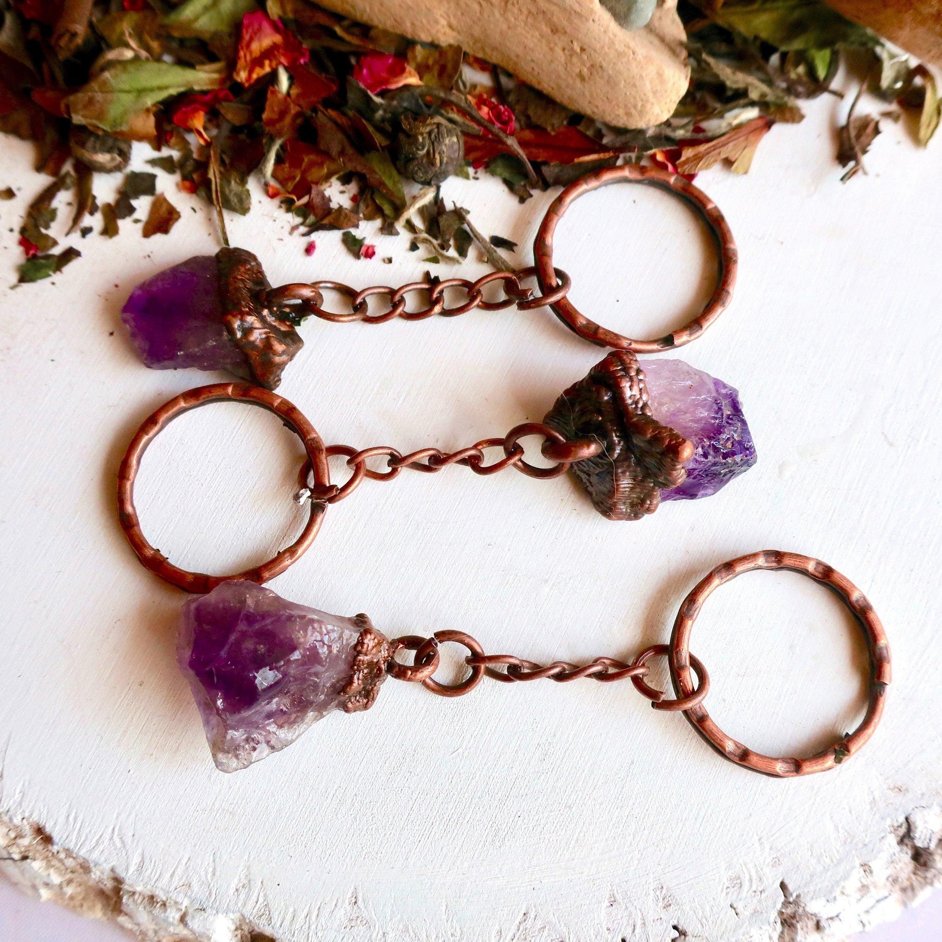 Raw Amethyst Keychain - Spiritual Stone | Handmade by Blackbird & Sage