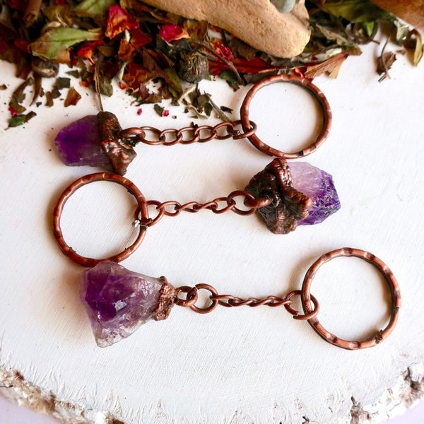 Raw Amethyst Keychain - Spiritual Stone | Handmade by Blackbird & Sage
