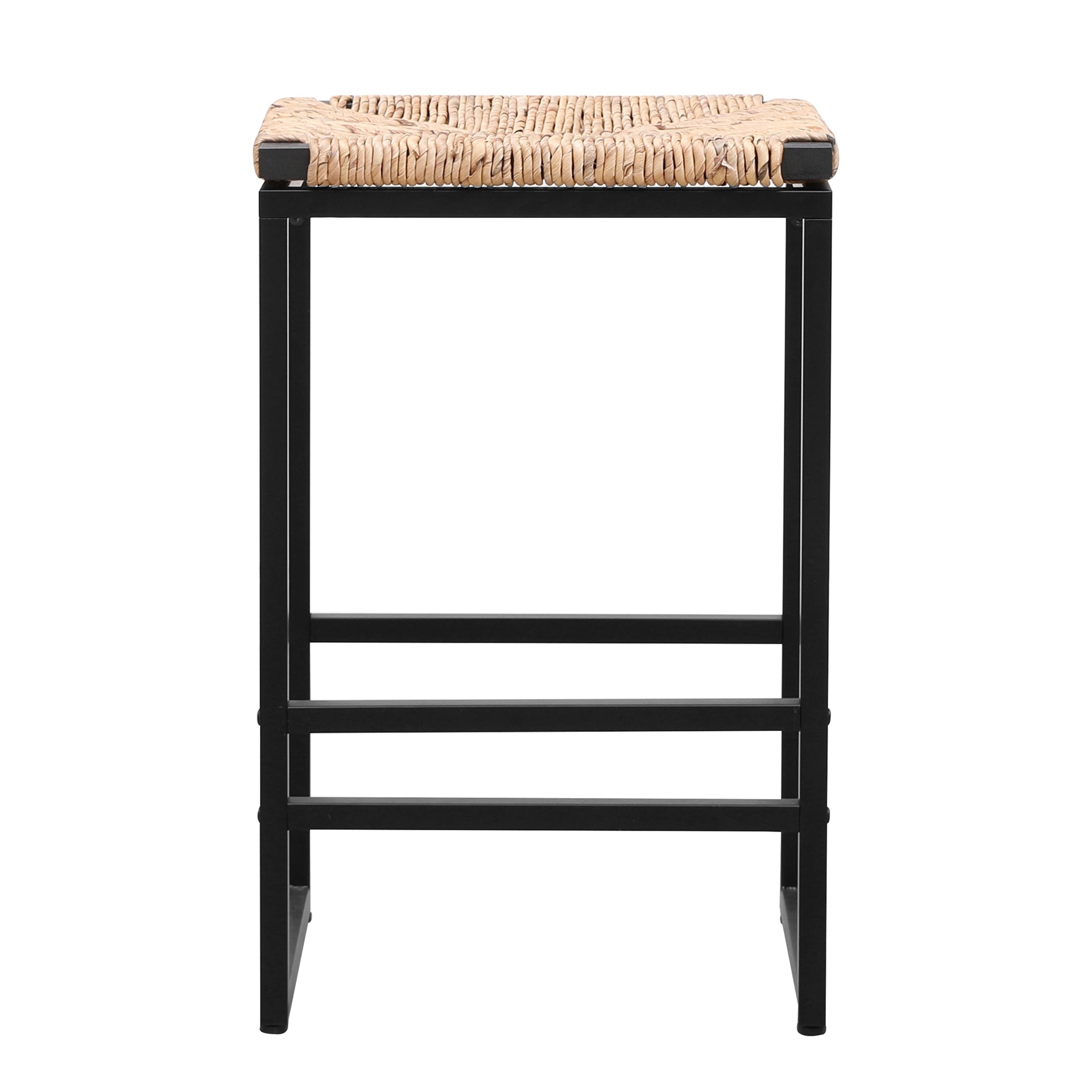 Set of 2 Backless Water Hyacinth Woven Bar Stools with Footrest Natural Finish