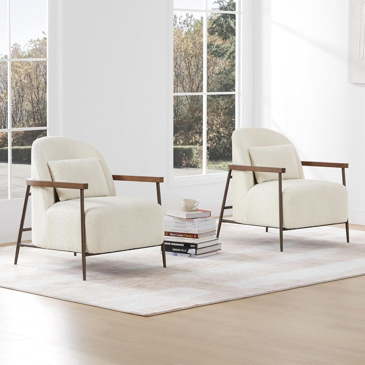 Ivory Faux Sherpa Armchair With Metallic Framework